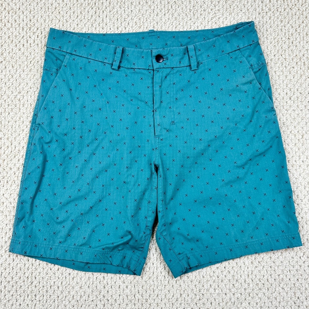 Lululemon Shorts Mens Teal Blue 36 Patterned Stretch Performance Chino 9" Inseam